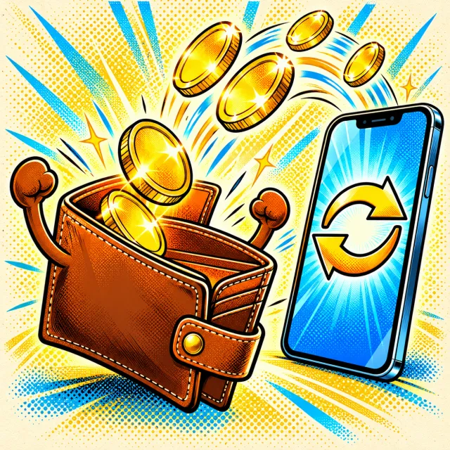 A wallet with coins flying in